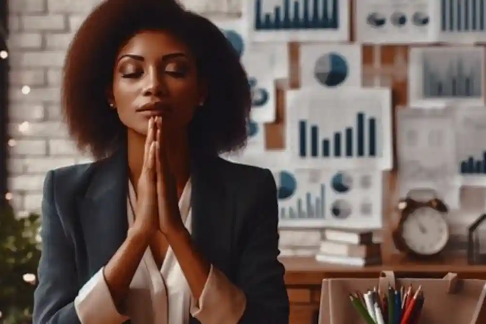 Business owner praying for customers and sales