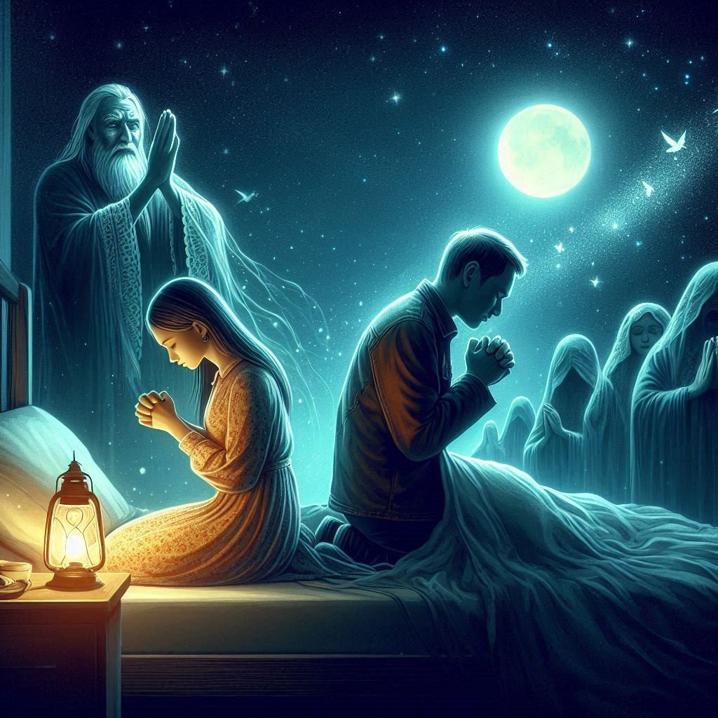 A lady and a man praying against bad and negative dreams at night